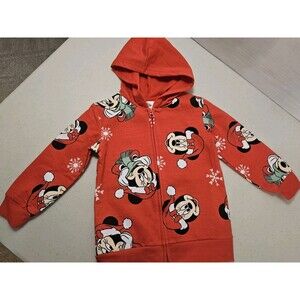 Disney Christmas Minnie Mouse Zip Up Hooded Jacket Christmas 4 Girls Youth Red